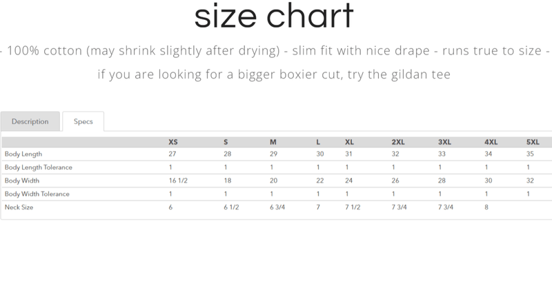 size chart for Tropical Christian palm tree t-shirt with salt and light spiritual message cream