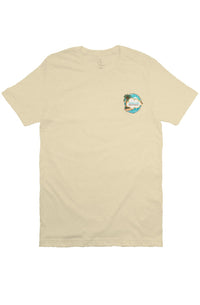 Tropical Christian palm tree t-shirt with salt and light spiritual message front view cream
