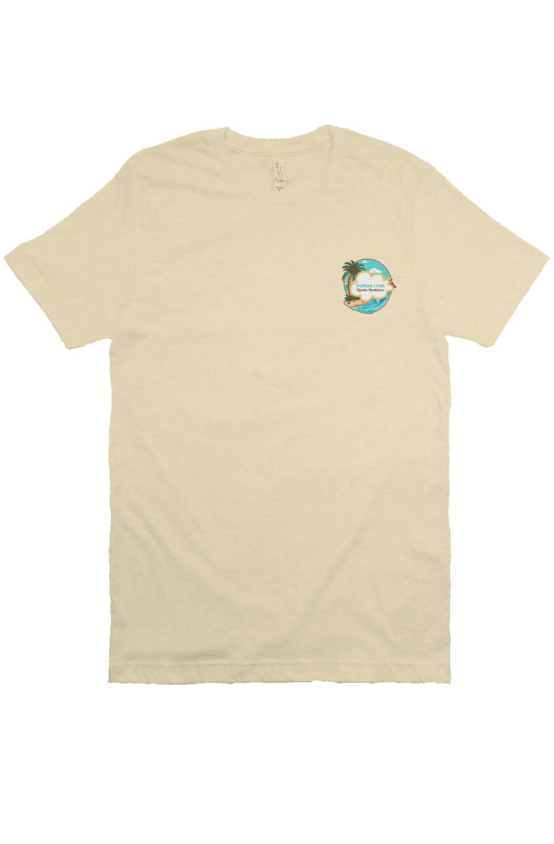 Tropical Christian palm tree t-shirt with salt and light spiritual message front view cream