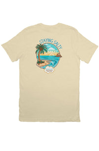 Tropical Christian palm tree t-shirt with salt and light spiritual message back view cream