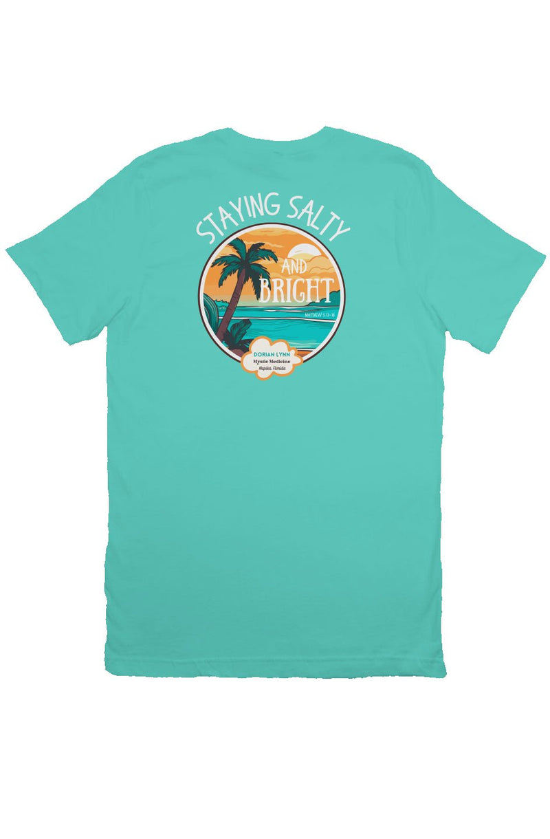 Salt and light Christian t-shirt for spiritual encouragement and faith witness back view teal
